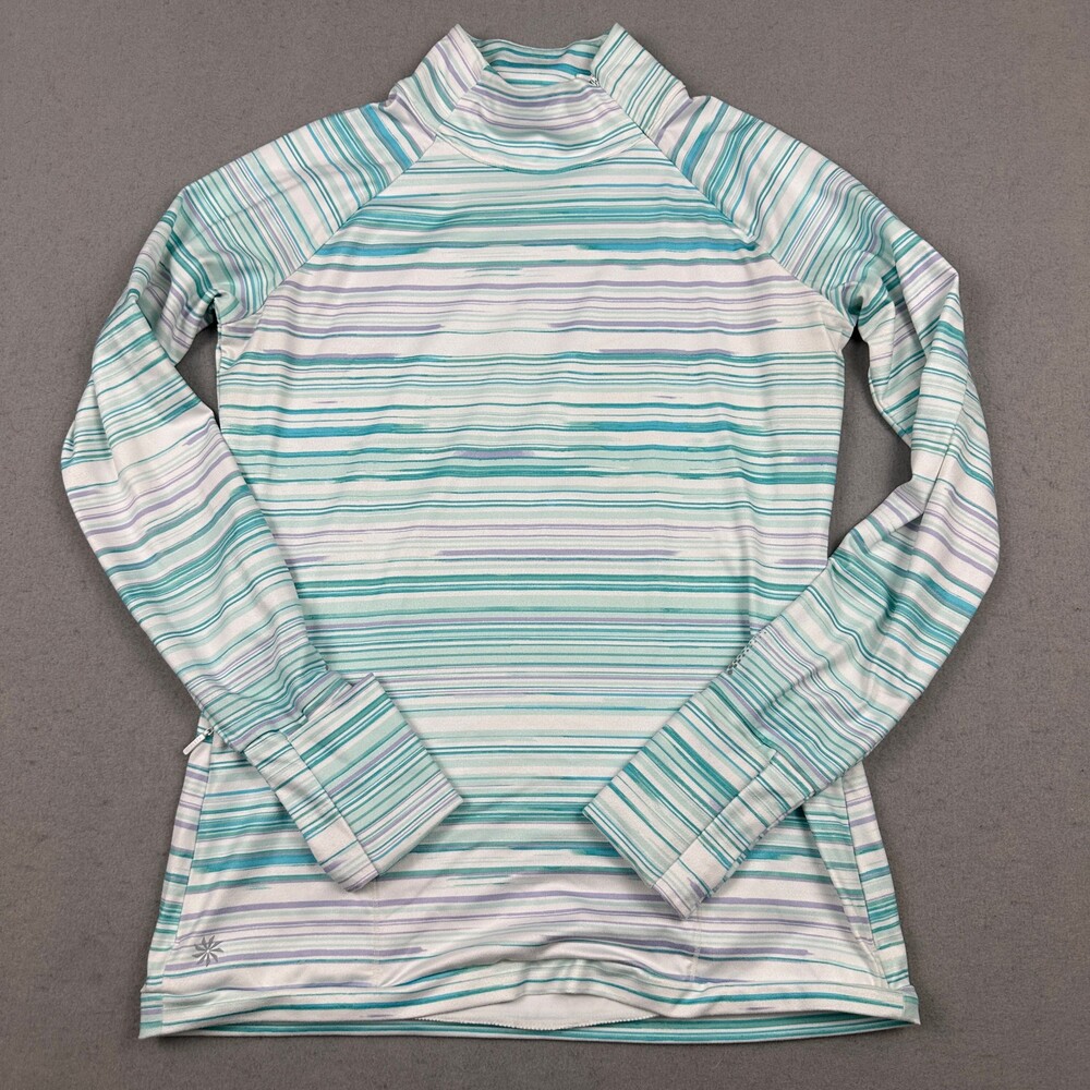 Athleta Sweater Women Small Blue Stripe Zip Collar Pullover Pockets Athleisure S